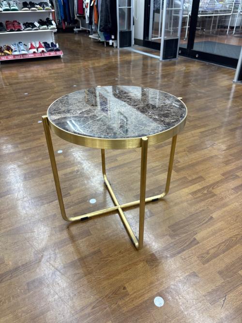 Knot antiques (ノットアンティークス) ラウンドテーブル 244 グレー×ゴールド マーブル