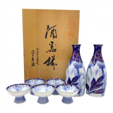 深川製磁 (フカガワセイジ) 牡丹金ミル 酒器揃 徳利2 お猪口5