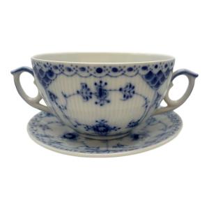 ROYAL COPENHAGEN (ロイヤル・コペンハーゲン) スープカップ&ソーサー ※二級品(スクラッチ有) ブルーフルーテッド・ハーフレース