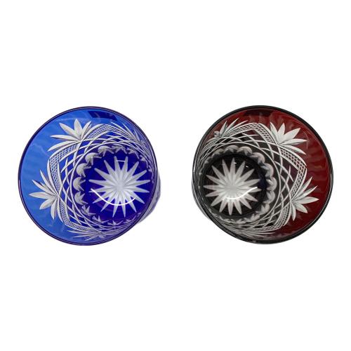 色被切子グラス 2Pセット