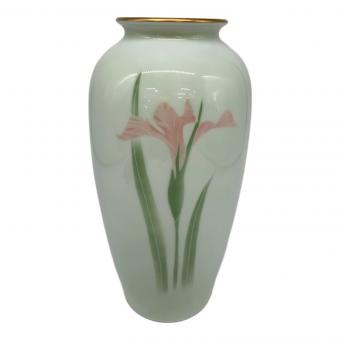 深川製磁 (フカガワセイジ) 花瓶 あやめ 色絵彩磁 ブルー