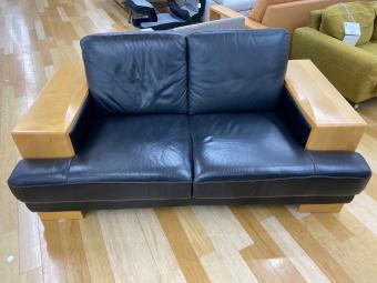 LURKEY 2人掛けソファー ブラック×ナチュラル  半革