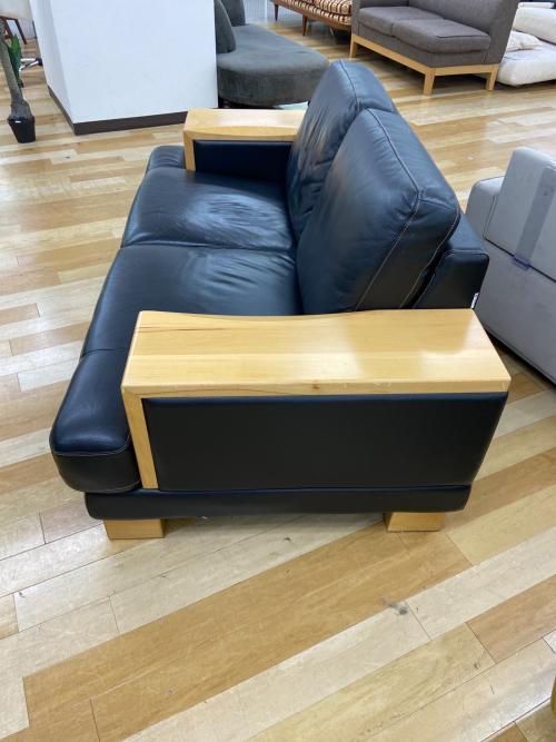 LURKEY 2人掛けソファー ブラック×ナチュラル  半革