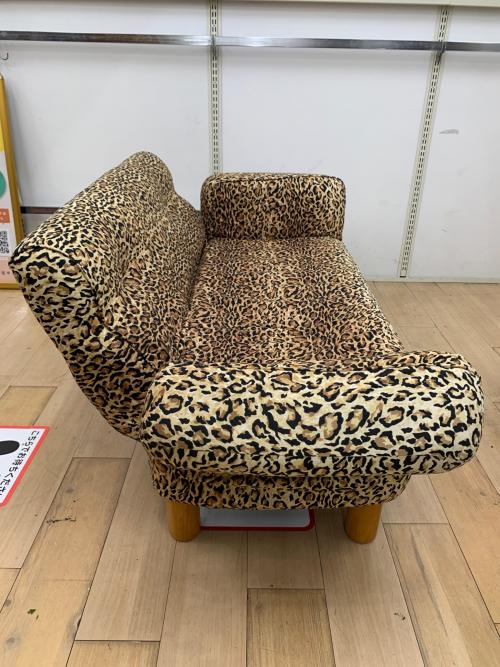 2人掛けソファー カーキ×ブラック ヒョウ柄 2人掛け