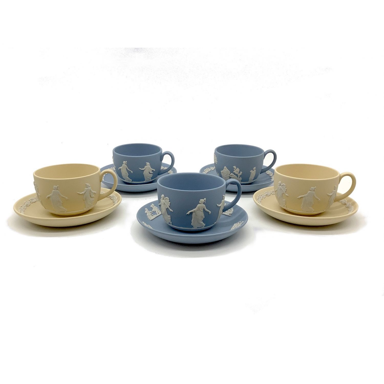 Wedgwood ウェッジウッド ティーカップ ソーサー 箱ハガレ有 ダンシングアワー ペールブルー 3 イエロー 2 口径8 5cm ジャスパー 5pセット トレファクonline