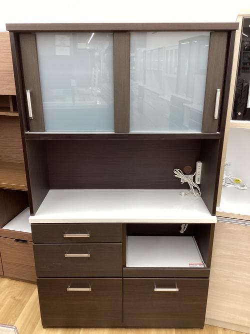 ニトリ レンジボード ブラウン 119 スライド2枚扉 3段引き出し