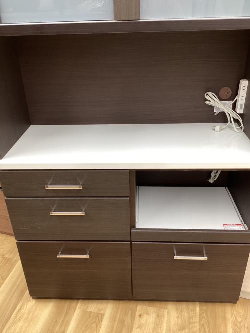 ニトリ レンジボード ブラウン 119 スライド2枚扉 3段引き出し