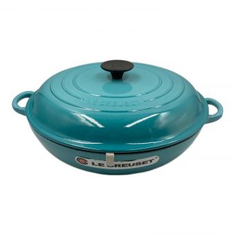 LE CREUSET (ルクルーゼ) 両手鍋 SIZE 30cm カリビアンブルー ビュッフェ・キャセロール USED品
