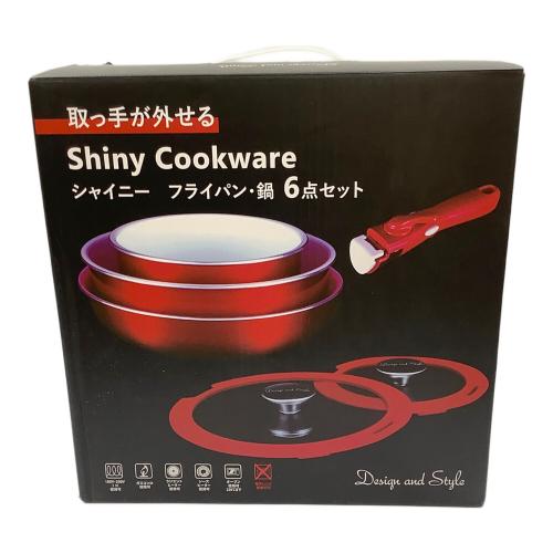 D&S (ディーアンドエス) フライパンセット レッド シャイニー IH対応 セラミック フライパン 鍋 6点セット