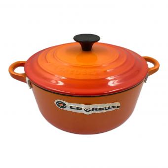 LE CREUSET (ルクルーゼ) 両手鍋 レシピブックセット 20cm オレンジ ココット・ロンド　USED品