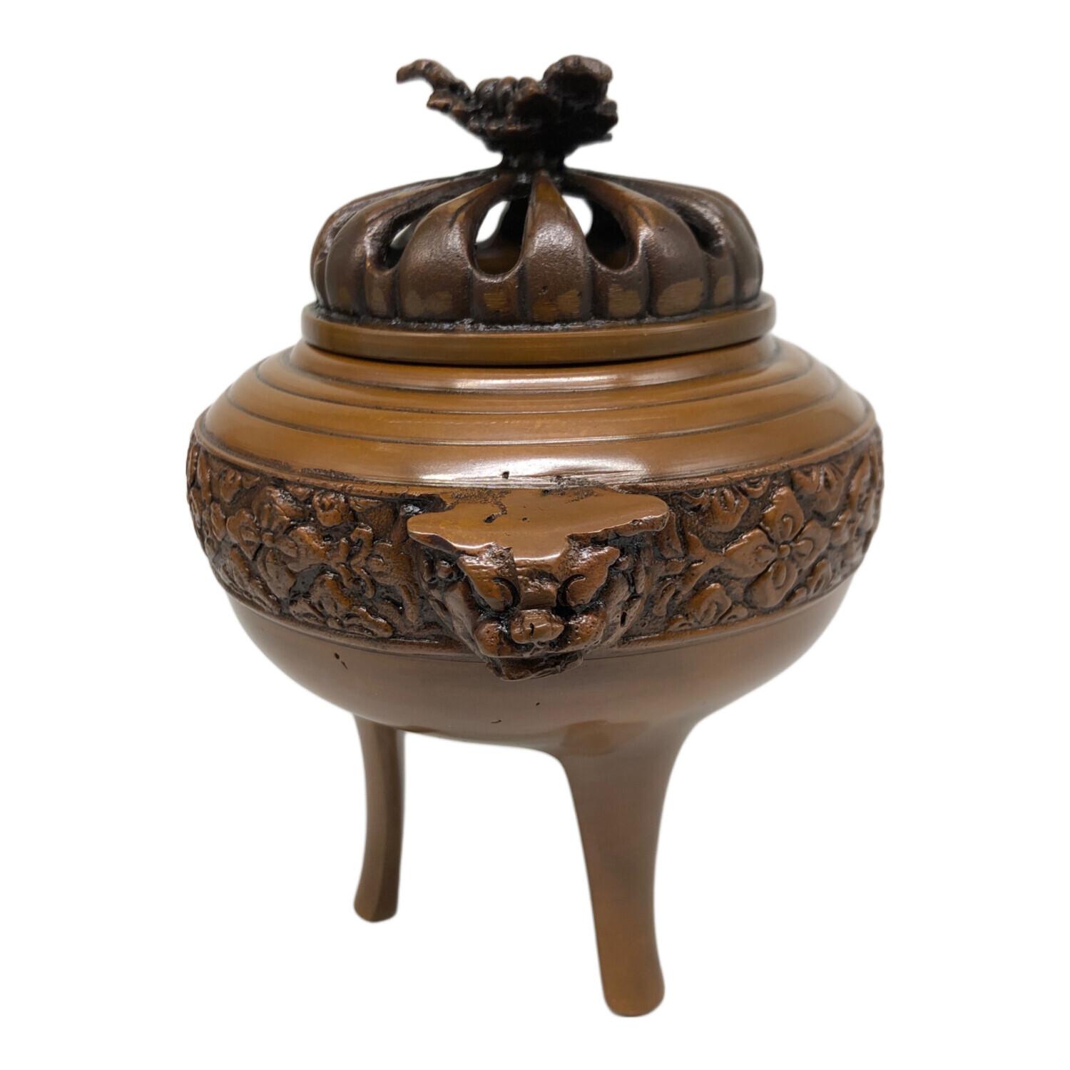 古銅 糸巻 香炉 時代物 渡雲鋳造 鋳銅 麒麟三足香炉 骨董 精密 和風 金属工芸 時代物 骨董品 中国美術