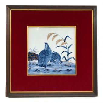 源右衛門窯 (ゲンエモンガマ) 陶額 粟と鶉（うずら）