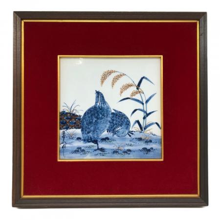 1916 源右衛門 染付 陶板画 額装 粟と鶉絵　額縁  置物　工芸品 1058004558897137_01_2240w.jpeg