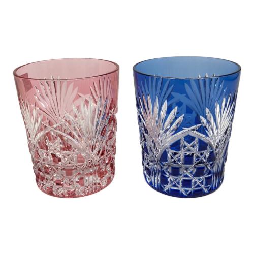 KAGAMI (カガミ) 江戸切子ペアロックグラス TPS370-2943AB 笹っ葉に四角籠目 2Pセット