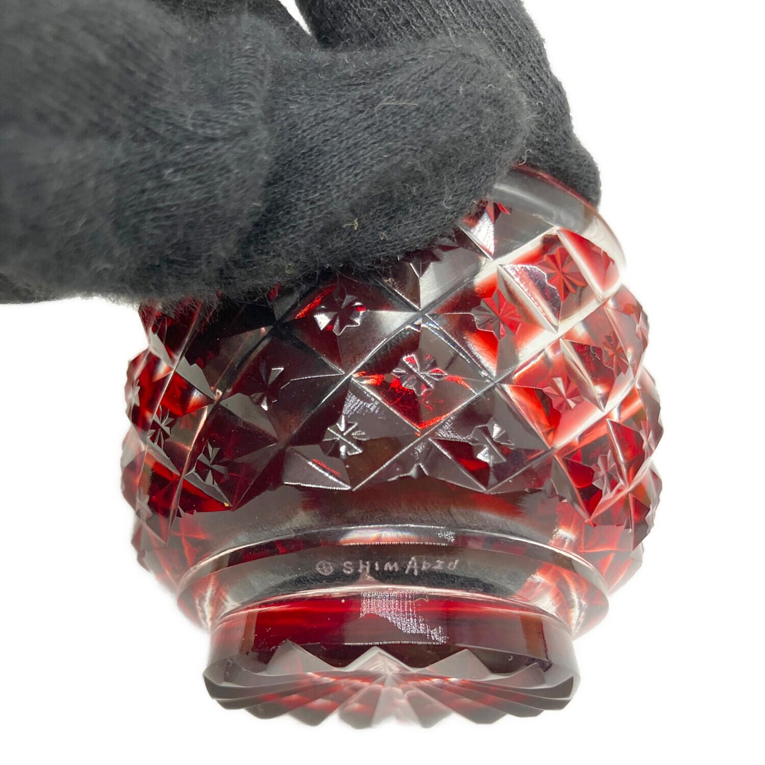 値下げ‼️【未使用】尚古集成館監修、薩摩切子猪口、刻印入り、人気の紅 薩摩切子（サツマキリコ）切子猪口（キリコチョコ） 尚古集成館