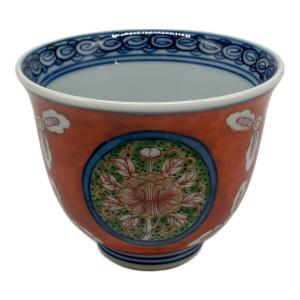 源右衛門窯 (ゲンエモンガマ) 湯呑み 赤花紋様