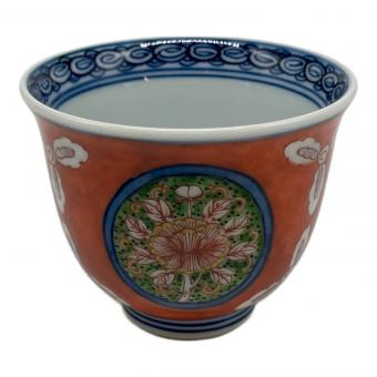 源右衛門窯 (ゲンエモンガマ) 湯呑み 赤花紋様