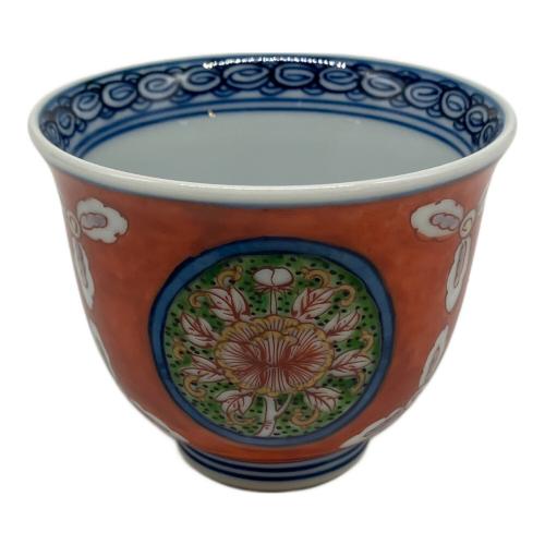 源右衛門窯 (ゲンエモンガマ) 湯呑み 赤花紋様