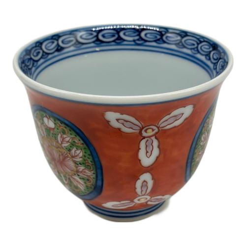源右衛門窯 (ゲンエモンガマ) 湯呑み 赤花紋様