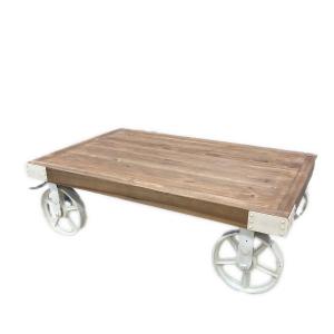 ローテーブル 車輪止め付 ブラウン×ホワイト