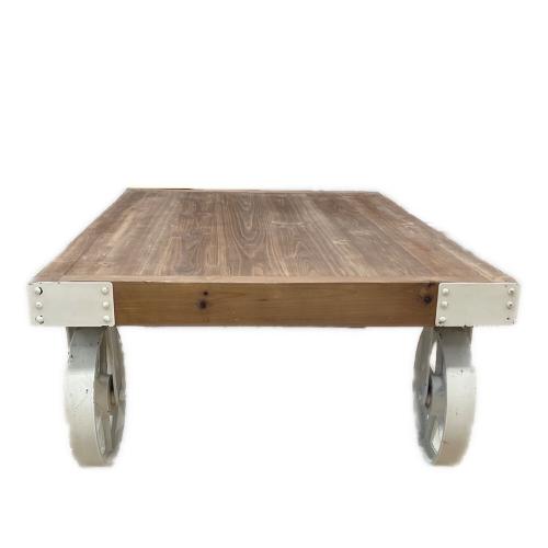 ローテーブル 車輪止め付 ブラウン×ホワイト