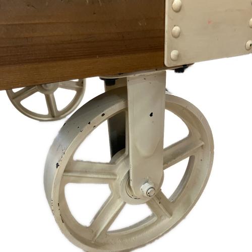 ローテーブル 車輪止め付 ブラウン×ホワイト