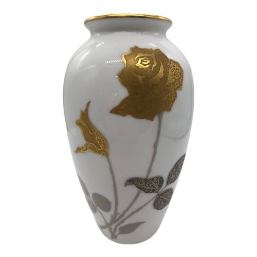 大倉陶園 (オオクラトウエン) 花瓶 ホワイト×ゴールド/金蝕バラ