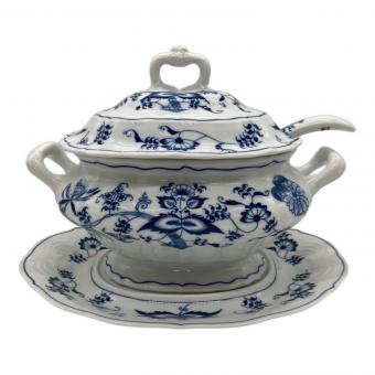 BlueDanube スープポット 楕円受け皿・陶器お玉付