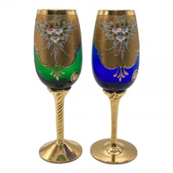 MURANO (ムラーノ) ベネチアングラス ブルー×グリーン イタリア製 スレ有 2Pセット