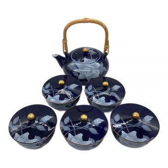 香蘭社 (コウランシャ) 蓋付茶器揃 ルリ白ばら 急須1・湯呑み5セット