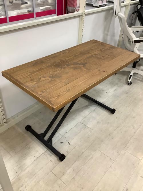 昇降デスク(手動) ブラウン×ブラック 北欧 カフェ風 木製