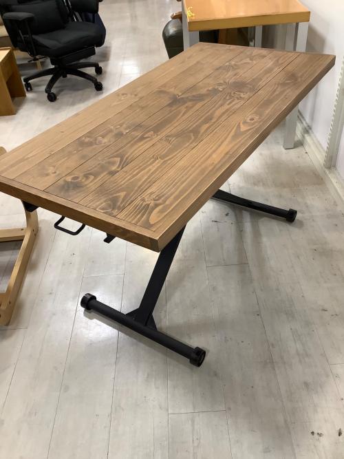 昇降デスク(手動) ブラウン×ブラック 北欧 カフェ風 木製