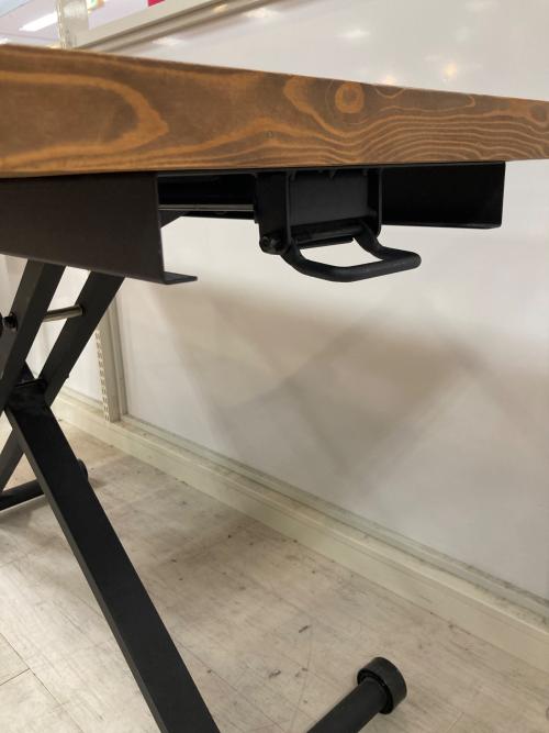 昇降デスク(手動) ブラウン×ブラック 北欧 カフェ風 木製