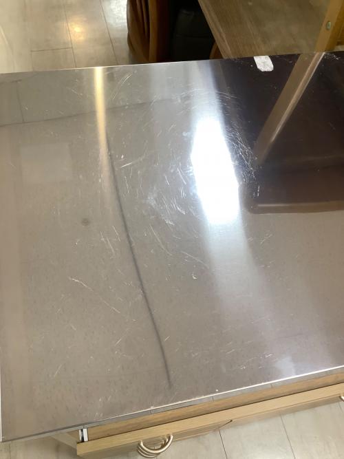 大和木工 (ヤマトモッコウ) キッチンカウンター ナチュラル×シルバー 141 ステンレストップ 引き出し付き