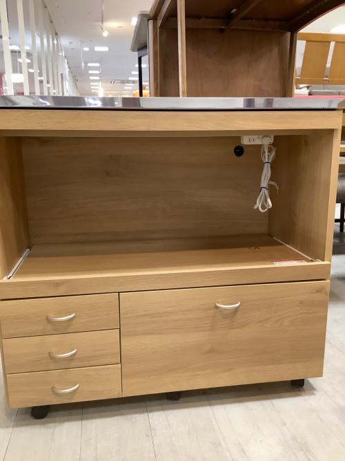 大和木工 (ヤマトモッコウ) キッチンカウンター ナチュラル×シルバー 141 ステンレストップ 引き出し付き