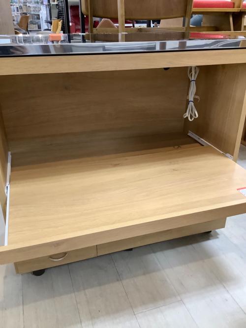 大和木工 (ヤマトモッコウ) キッチンカウンター ナチュラル×シルバー 141 ステンレストップ 引き出し付き