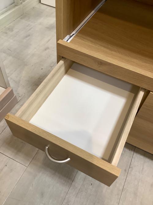 大和木工 (ヤマトモッコウ) キッチンカウンター ナチュラル×シルバー 141 ステンレストップ 引き出し付き