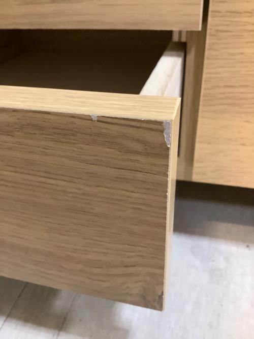 大和木工 (ヤマトモッコウ) キッチンカウンター ナチュラル×シルバー 141 ステンレストップ 引き出し付き