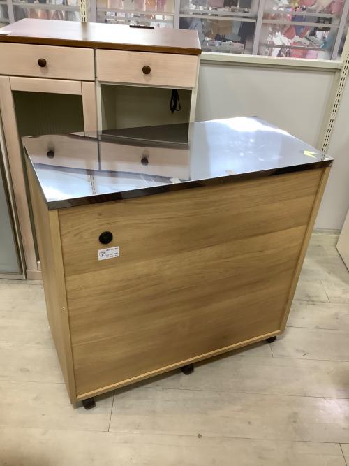 大和木工 (ヤマトモッコウ) キッチンカウンター ナチュラル×シルバー 141 ステンレストップ 引き出し付き