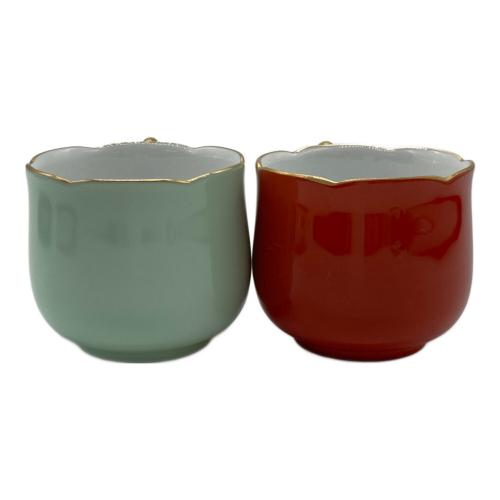 大倉陶園 (オオクラトウエン) デミタスカップ&ソーサー レッド×ミントグリーン 色蒔き 2Pセット
