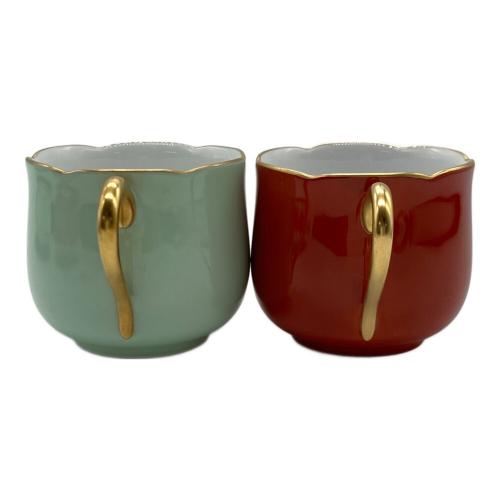 大倉陶園 (オオクラトウエン) デミタスカップ&ソーサー レッド×ミントグリーン 色蒔き 2Pセット