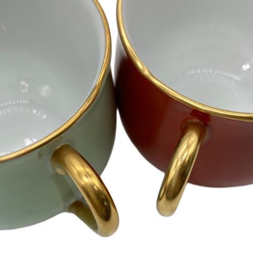 大倉陶園 (オオクラトウエン) デミタスカップ&ソーサー レッド×ミントグリーン 色蒔き 2Pセット