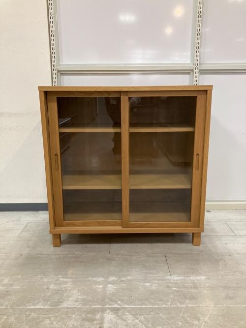 無印良品 (ムジルシリョウヒン) キャビネット オーク材 ガラス扉 棚板1枚欠品・天板浮き有 ナチュラル 廃盤品