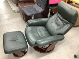 マナベインテリアハーツ リクライニングチェアー オットマン付 グリーン