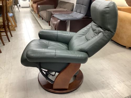 マナベインテリアハーツ リクライニングチェアー オットマン付 グリーン