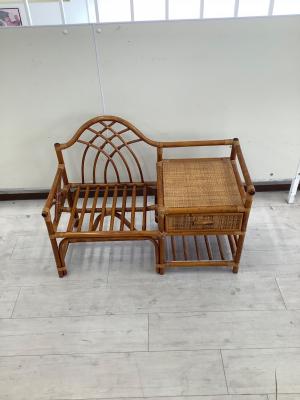テーブル付ベンチ ベージュ ラタン