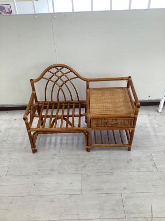 テーブル付ベンチ ベージュ ラタン