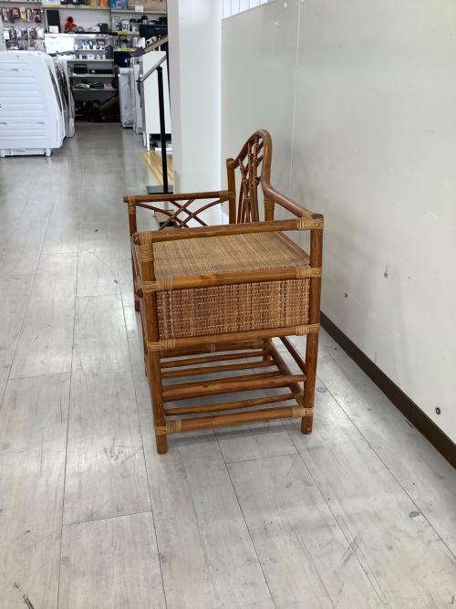 テーブル付ベンチ ベージュ ラタン