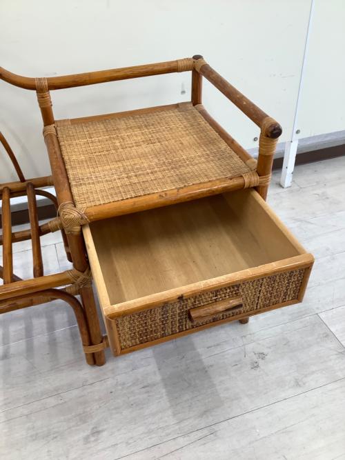 テーブル付ベンチ ベージュ ラタン