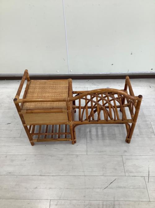 テーブル付ベンチ ベージュ ラタン